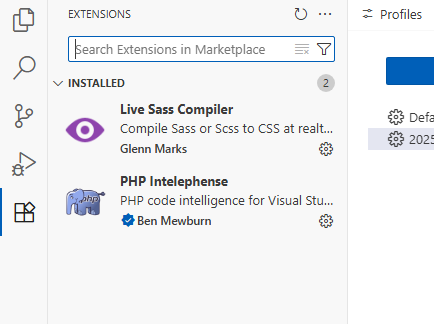Installed extensions list